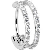 20G Double Row Micro Gem Implant Grade Titanium Hinged Double Hoop Nose Ring
