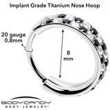 20G CZ Double Row Checkerboard Implant Grade Titanium Nose Hoop