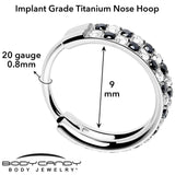 20G CZ Double Row Checkerboard Implant Grade Titanium Nose Hoop