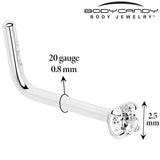 20G Gold Plated 925 Sterling Silver 2mm CZ L-Shape Nose Ring