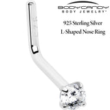 20G Gold Plated 925 Sterling Silver 2mm CZ L-Shape Nose Ring