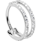 18G Double Row Micro Gem Implant Grade Titanium Hinged Double Hoop Nose Ring