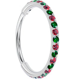 20G Micro Gem Titanium Hinged Nose Hoop - Christmas Nose Ring