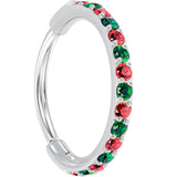 20G Micro Gem Titanium Hinged Nose Hoop - Christmas Nose Ring