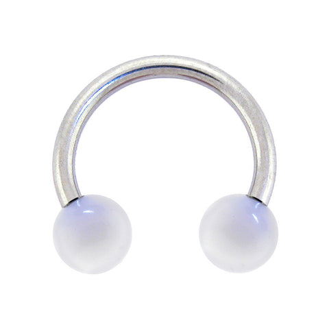 14G 3/8 White Acrylic Ball Ends Horseshoe Circular Barbell