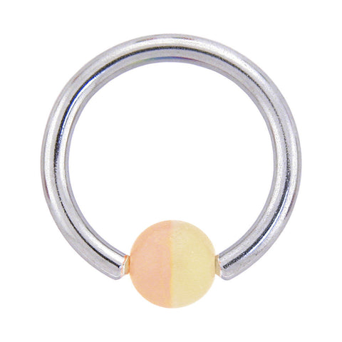 14G 7/16 Two-Tone Pale Yellow and Pink BCR Captive Ring