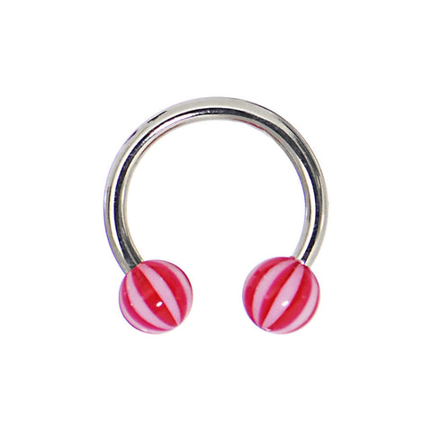14G 7/16 Peppermint Red Beach Ball Horseshoe Circular Barbell