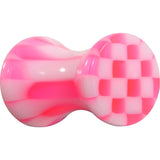 6G Pink and White Checkerboard Acrylic Saddle Plug