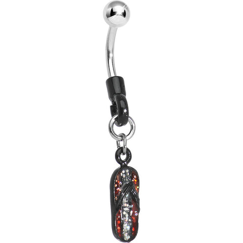 Black Silver and Red Glitter Flip Flop Belly Ring