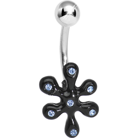 Aqua Gem Black Bursting Flower Belly Ring