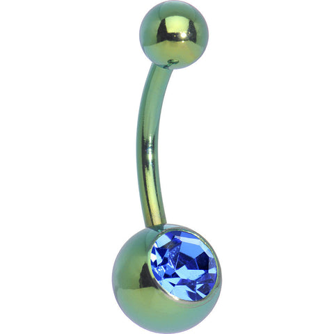 Blue Gem Green Anodized Titanium Belly Ring