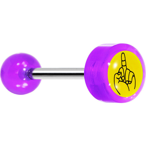 14G 5/8 Purple Acrylic Giving the Middle Finger Tongue Ring