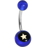 Blue Acrylic Black and Off White Star Belly Ring