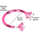 Pink Double Gem Horseshoe Nose Ring - Solid Titanium Anodized