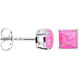6mm Pink Square Sterling Silver Synthetic Opal Stud Earrings