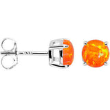 6mm Orange Round Sterling Silver Synthetic Opal Stud Earrings