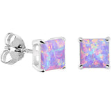 6mm Multi Square Sterling Silver Synthetic Opal Stud Earrings