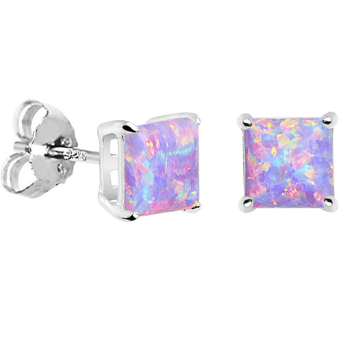 6mm Multi Square Sterling Silver Synthetic Opal Stud Earrings