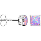 6mm Multi Square Sterling Silver Synthetic Opal Stud Earrings