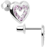 .925 Sterling Silver June CZ Open Heart Youth Screwback Earrings