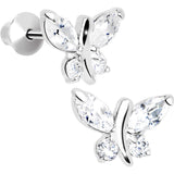 .925 Sterling Silver Clear CZ Butterfly Youth Screwback Earrings