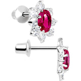 .925 Sterling Silver Pink CZ Fancy Flower Youth Screwback Earrings