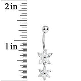 925 Sterling Silver Cubic Zirconia Dual Lily Dangle Belly Ring