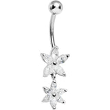 925 Sterling Silver Cubic Zirconia Dual Lily Dangle Belly Ring