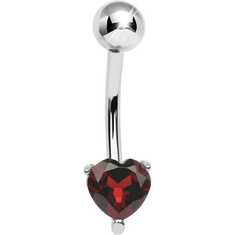 925 Sterling Silver Genuine Garnet Heart Solitaire Belly Ring