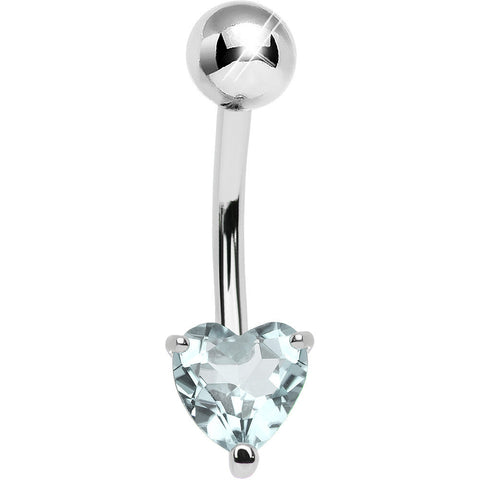 925 Sterling Silver Genuine Blue Topaz Heart Solitaire Belly Ring