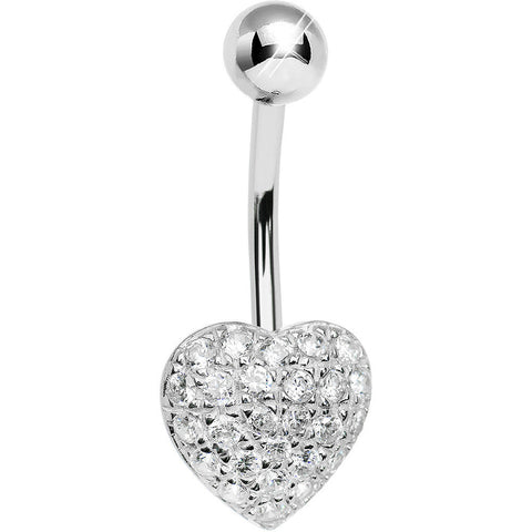 925 Sterling Silver Cubic Zirconia Paved Heart Belly Ring