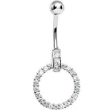925 Sterling Silver Cubic Zirconia Circle Charm Belly Ring