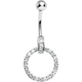 925 Sterling Silver Cubic Zirconia Circle Charm Belly Ring