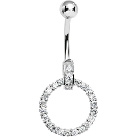 925 Sterling Silver Cubic Zirconia Circle Charm Belly Ring