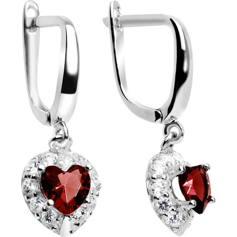 925 Silver CZ Heart January Birthstone Leverback Youth Earrings