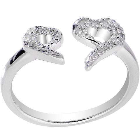 925 Sterling Silver Clear CZ Dual Snake Heart Toe Ring