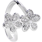 925 Sterling Silver Clear CZ Twin Flower Toe Ring