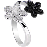 925 Sterling Silver Clear Black CZ Twin Flower Toe Ring