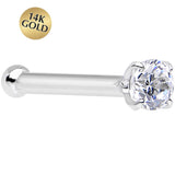 20G Solid 14K White Gold 2mm Cubic Zirconia Nose Stud Ring