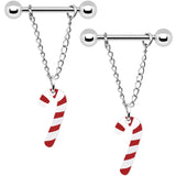 14G Christmas Candy Cane Chain Dangle Nipple Ring Set