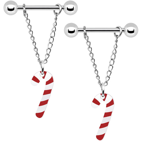 14G Christmas Candy Cane Chain Dangle Nipple Ring Set