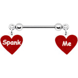 14G 5/8 Red Spank Me Valentines Day Heart Nipple Ring Set