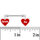 14G 5/8 Red Spank Me Valentines Day Heart Nipple Ring Set