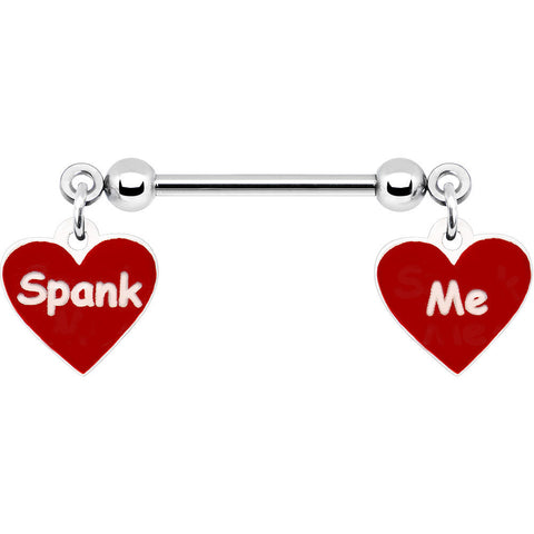 14G 5/8 Red Spank Me Valentines Day Heart Nipple Ring Set