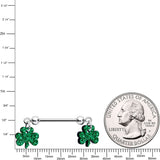 14G 5/8 Green Glitter St Patricks Day Shamrock Nipple Ring Set
