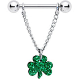 14G 5/8 Green Glitter Shamrock Chain Dangle Nipple Ring Set