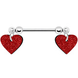 14G 5/8 Red Glitter Valentines Day Heart Nipple Ring Set