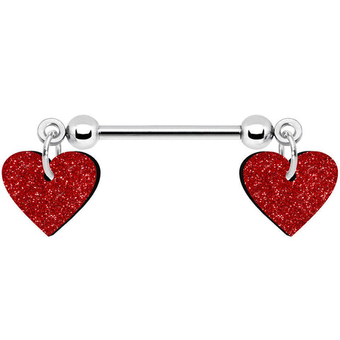 14G 5/8 Red Glitter Valentines Day Heart Nipple Ring Set
