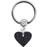 14G 1/2 Clear Gem Black Glitter Heart Dangle BCR Captive Ring
