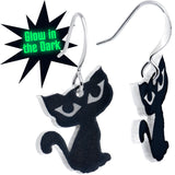 Black Cat Glow in the Dark Fishhook Dangle Earrings